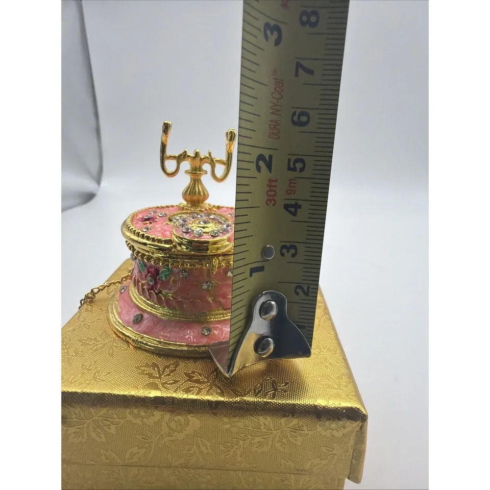 Hand Painted Pink Telephone Style Enameled Jewelry Trinket Box*